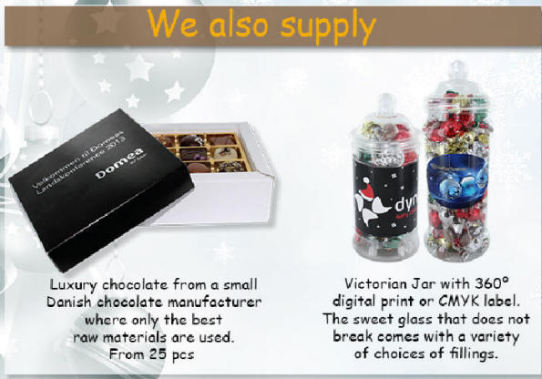 We also supply luxury chokolate and Victorian Jar with digitalprint - se more in the catalog - click here